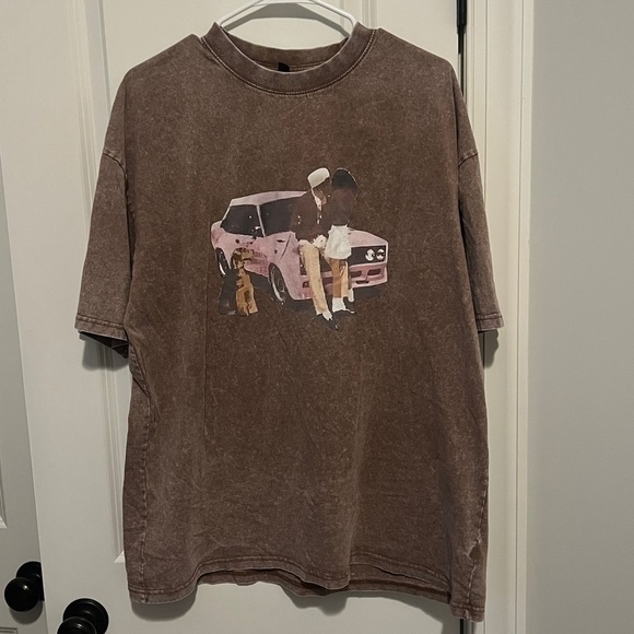 Brown Graphic T-Shirt with Pink Car Design Shein size XL - Picture 3 of 6